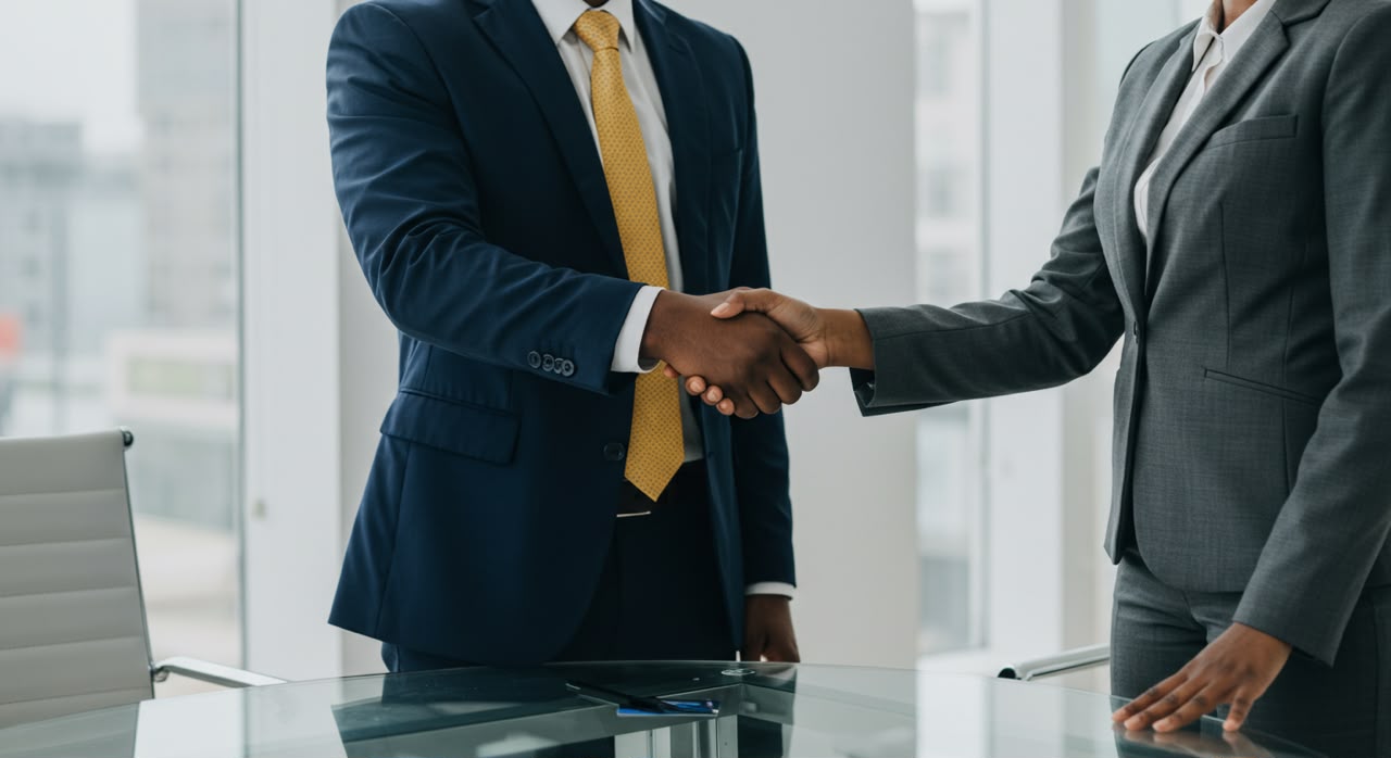 Two business people shaking hands